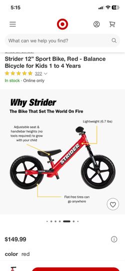 Striders balance bike red and black