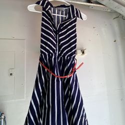 M Blue And White Striped Dress 