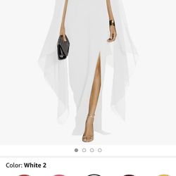  Large - Women's Elegant High Split Flare Sleeve Formal Evening Gowns Maxi Dress with Cape