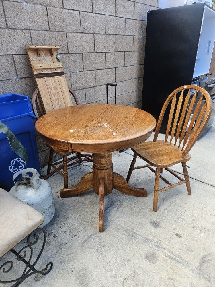 Solid Oak Table With Two Chairs