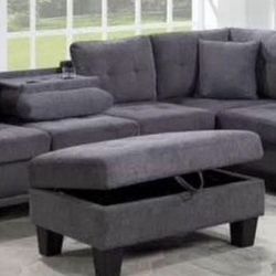 Sectional Couch With Storage Ottoman And USB Charging