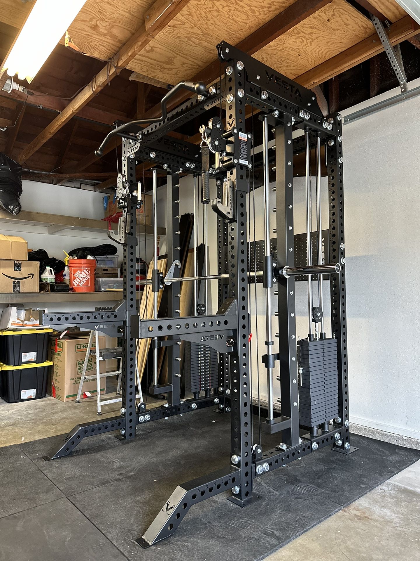 PRO SERIES Ultimate Half Rack Functional Trainer w/Smith Machine Bar | 400lb Stack | Gym Equipment | Fitness | Commercial | Squat Rack