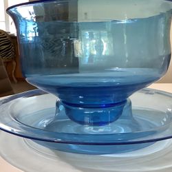 Vintage MCM Blown Glass Punch Bowl And Tray 