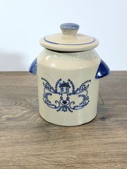 Crock with Lid, Salt Glazed Stoneware - Blueberry Basket, Salmon Falls Pottery