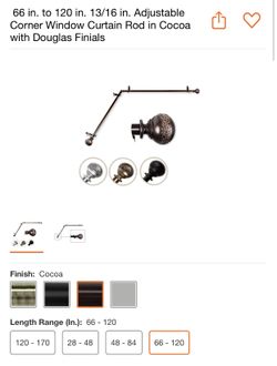 New item - 66 in. to 120 in. 13/16 in. Adjustable Corner Window Curtain Rod in Cocoa with Douglas Finials