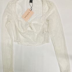 White Polka Dot crop with sleeves.