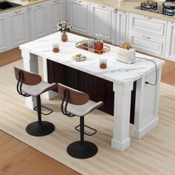 Large Kitchen Island with Marble-Look Countertop