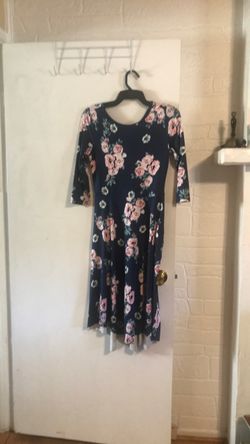 Navy Floral Midi Dress 3/4 Sleeves