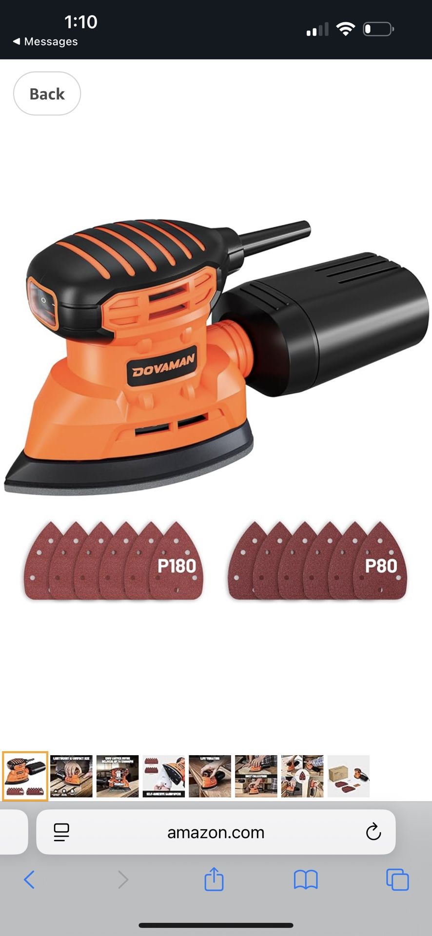 DOVAMAN DLS03A Detail Sander, 130W Palm Sander Tool, Dust Collection System, 12PCS Sandpaper, 12000RPM Compact Hand Sander for Wood Steel Surfaces