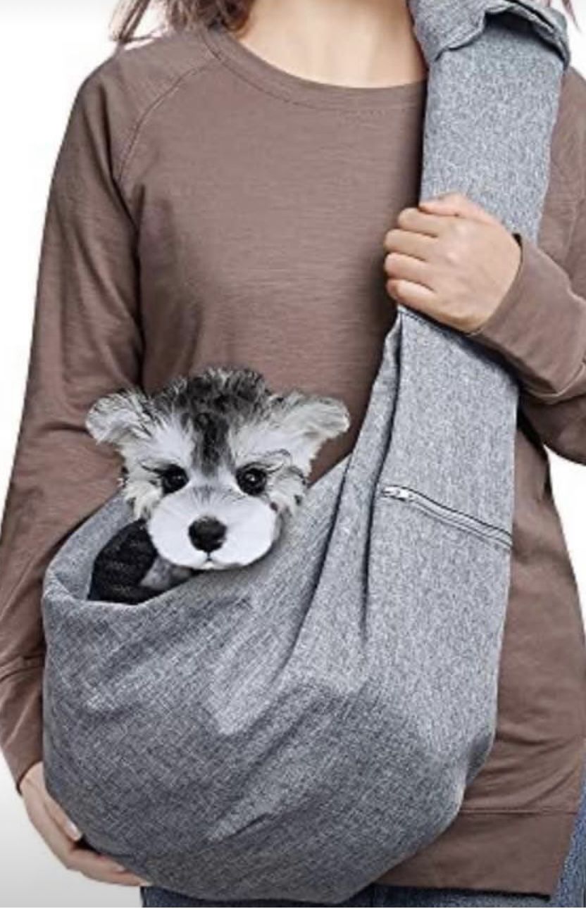 PENDING Pet “NEW” Heather Gray Adjustable Carry Sling Approximately: 28” Opening Up to 20 lbs