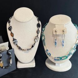 Bead Necklace & Bracelet, Colorful Acrylic Link Necklace & Earrings.  