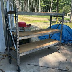 Rolling Industrial Metal Rack. 3 Shelves