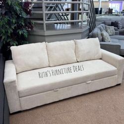 Convertible Sofa W/ Pull- Out Bed  Ivory Corduroy 
