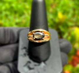 Art Deco Jewelry 14k solid yellow gold black star sapphire 1.50CT ring size 10.75