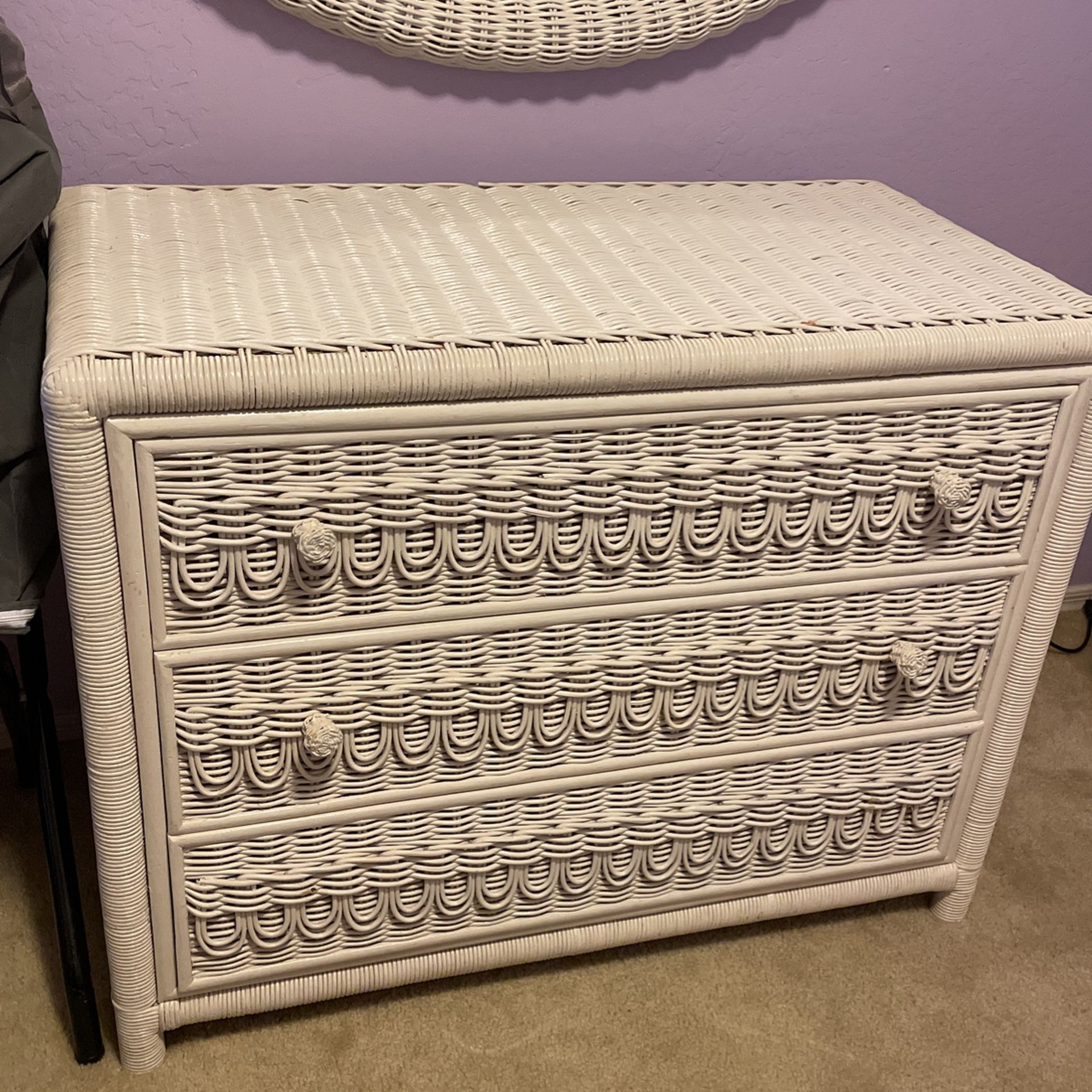 White Wicker Dresser 