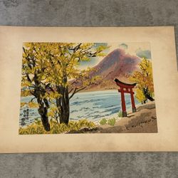 Japanese Woodblock Print by Eiichi Kotozuka "Lake Chuzenji in Autumn"