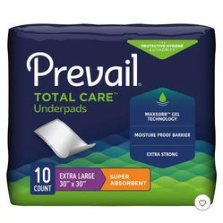 Prevail Total Care Disposable Underpad Heavy Absorbency Super Absorbent Core 30X30" UPS-120/1 10 pads