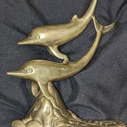 Brass Statue/Figure Of Two Dolphins- Vintage- GUC!