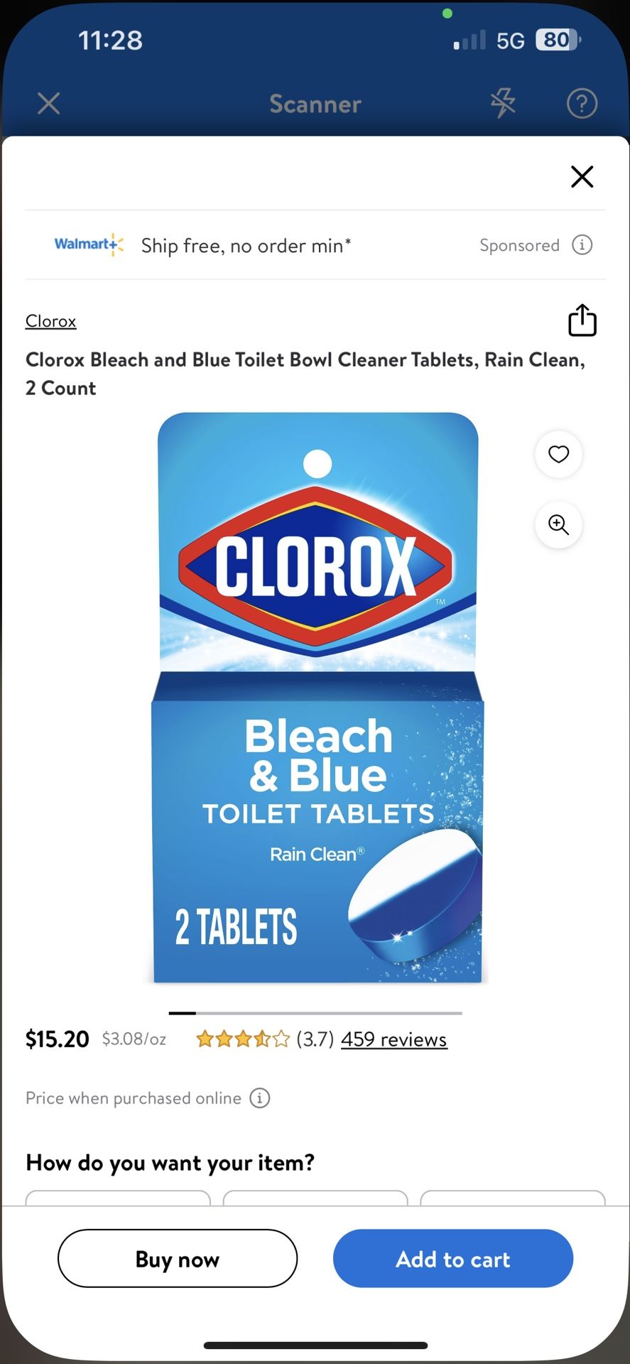 Clorox Bleach and Blue Toilet Bowl Cleaner Tablets, Rain Clean, 2 Count