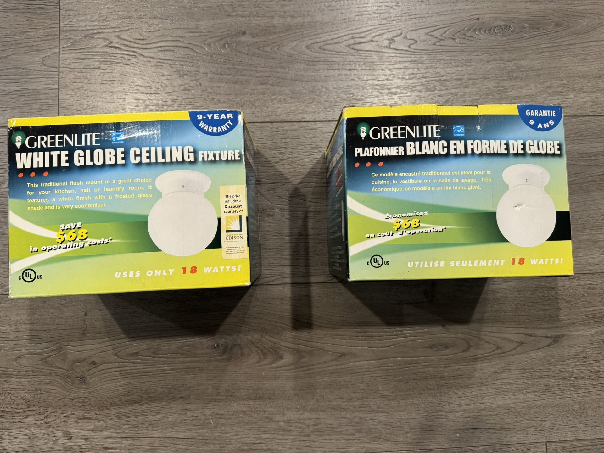 2 White Globe Ceiling Light Fixtures