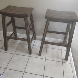 2- 30'inch Brown Wooden Stools 