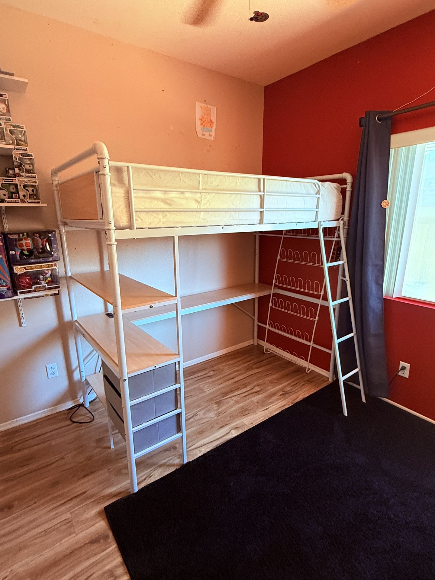 Twin Loft Bed With Desk And 3 Fabric Drawers