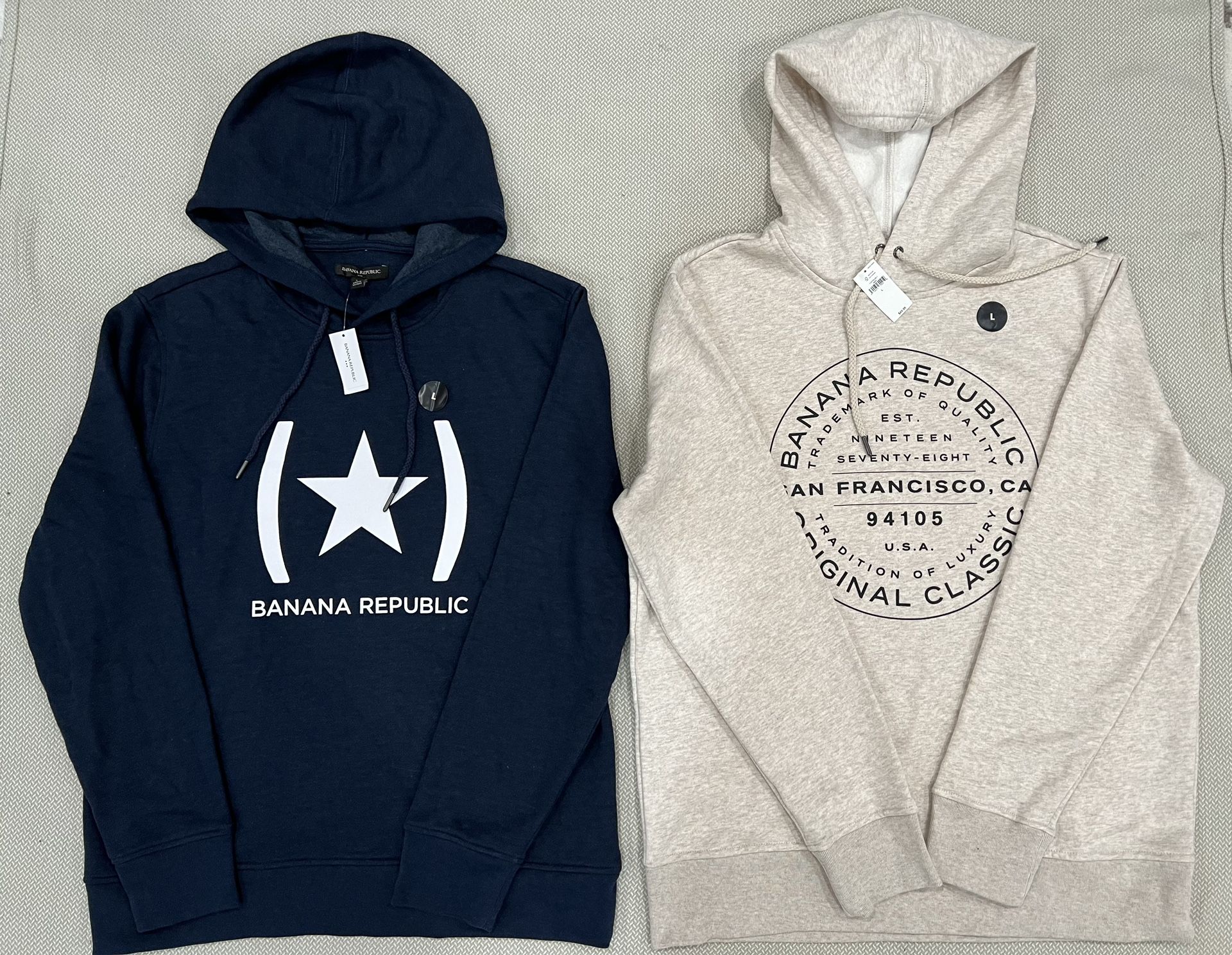 Lot 2 Men Banana Republic Long Sleeves Graphic Logo Pullover Hoodie