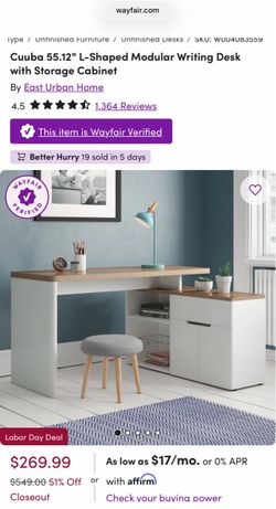 Cuuba 55.12" L-Shaped Modular Writing Desk with Storage Cabinet