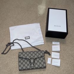 GUCCI DIONYSUS SUPREME WALLET ON CHAIN BEIGE EBONY/TAUPE