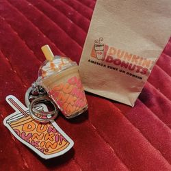 Dunkin Lovers ❤️🍩 Only! They Took A Month To Get Here! A Must Have! Handmade! $20 Dunkin Keychains! Includes Mini Bag! 
