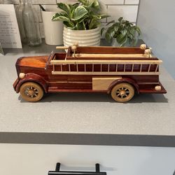 Wooden Fire Truck  - Hand Crafted  By Doug Irish - Wheels Turn Also - Not A Toy -for Display In Excellent Condition 