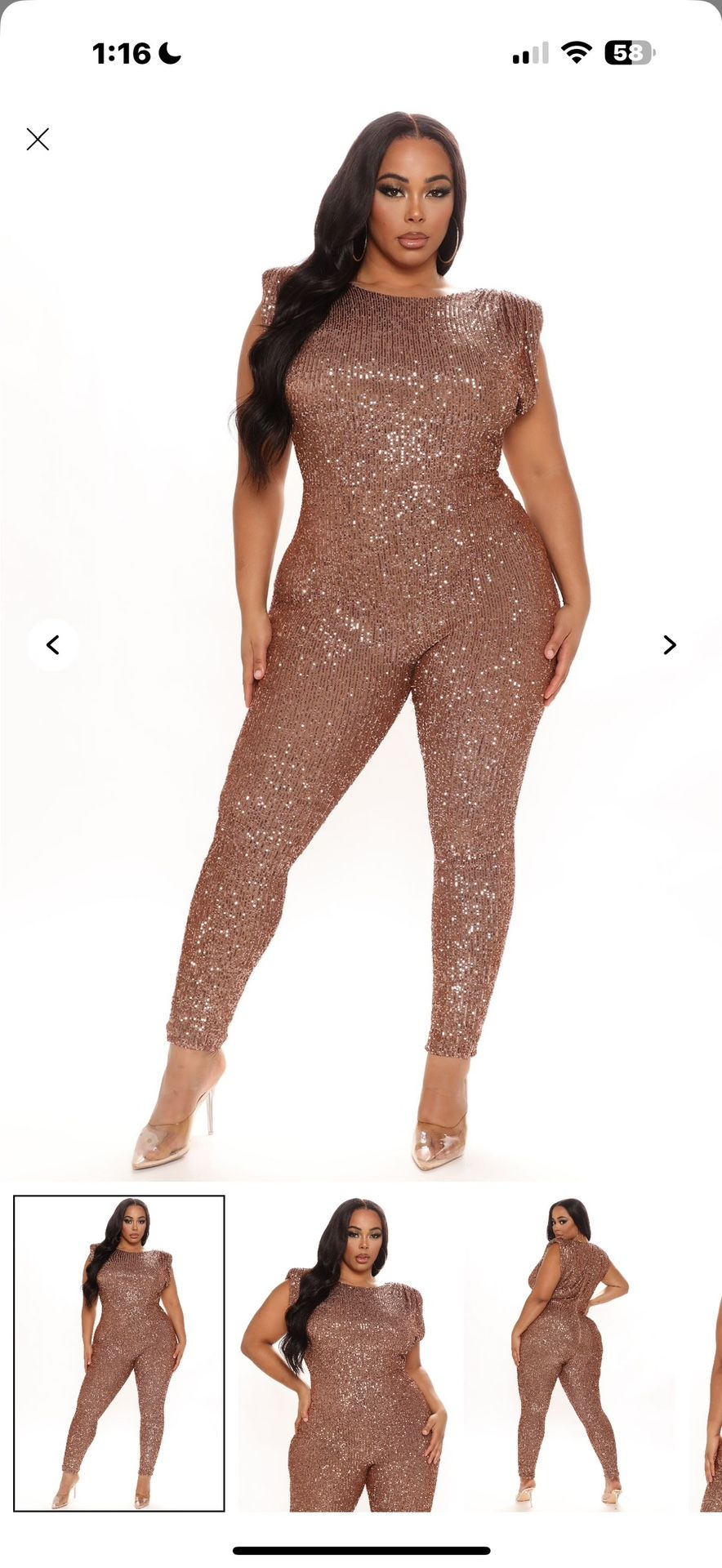 FASHION NOVA- NWT-Women’s 1X Sequin Jumpsuit in Shimmering Brown