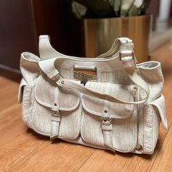 Christian Dior  White Canvas Shoulder Bag 