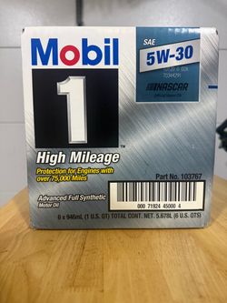 Mobil 1 High Mileage 5W-30 Advanced Full Synthetic Motor Oil, 6-Quart Case