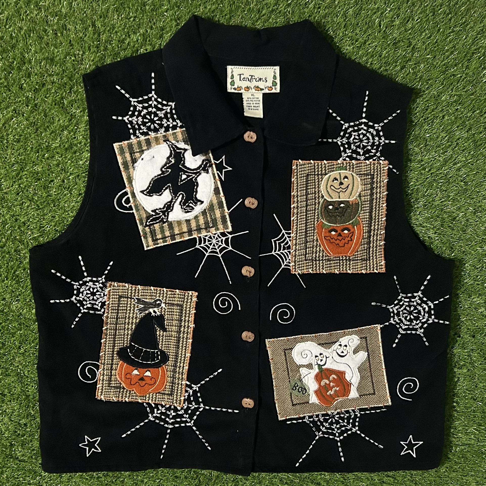 Womens Vintage Tantrum Corduroy Vest Sweater Sweatshirt Hoodie Jacket Coat Halloween Embroidered Graphic Size XL