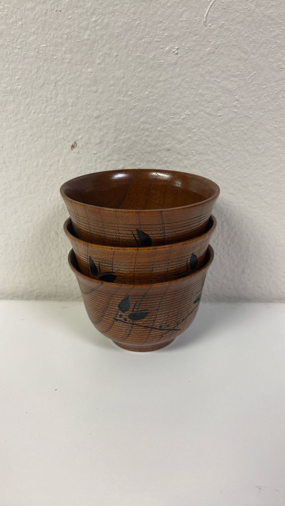 Three Oriental Wooden Bowls 