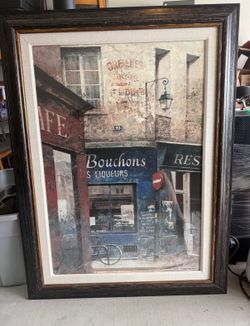 Chiu-Tak-Hak "Le Bouchons" Framed Print – Parisian Cafe Scene – Like New!