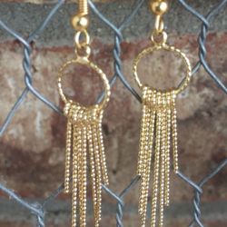 Real Gold Plated Tassel Earrings Long Metal Tassels Ball Chain Tassels Earrings