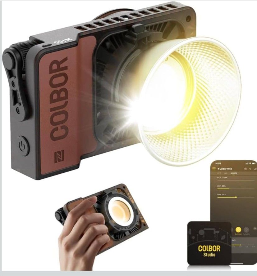 COLBOR Video Light, W100 100W 2700K-6500K Bi-Color Pocket Continuous Output Lighting with LED Screen 3 Powering Options APP Control for Filmmaking...