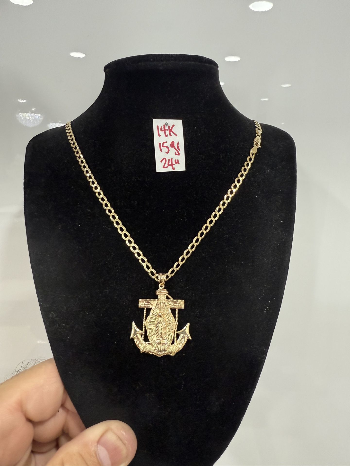 14K Solid Gold Chain and Pendant 15Gr 24 Inches Long