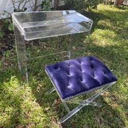Stauber acrylic writing desk/ vanity with tufted stool