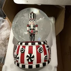 MacKenzie- Childs Peppermint Nutcracker Snow Globe