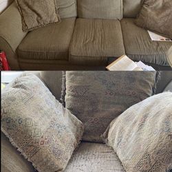 Macy’s sofa 3 seater couch and chair combination with three pillows