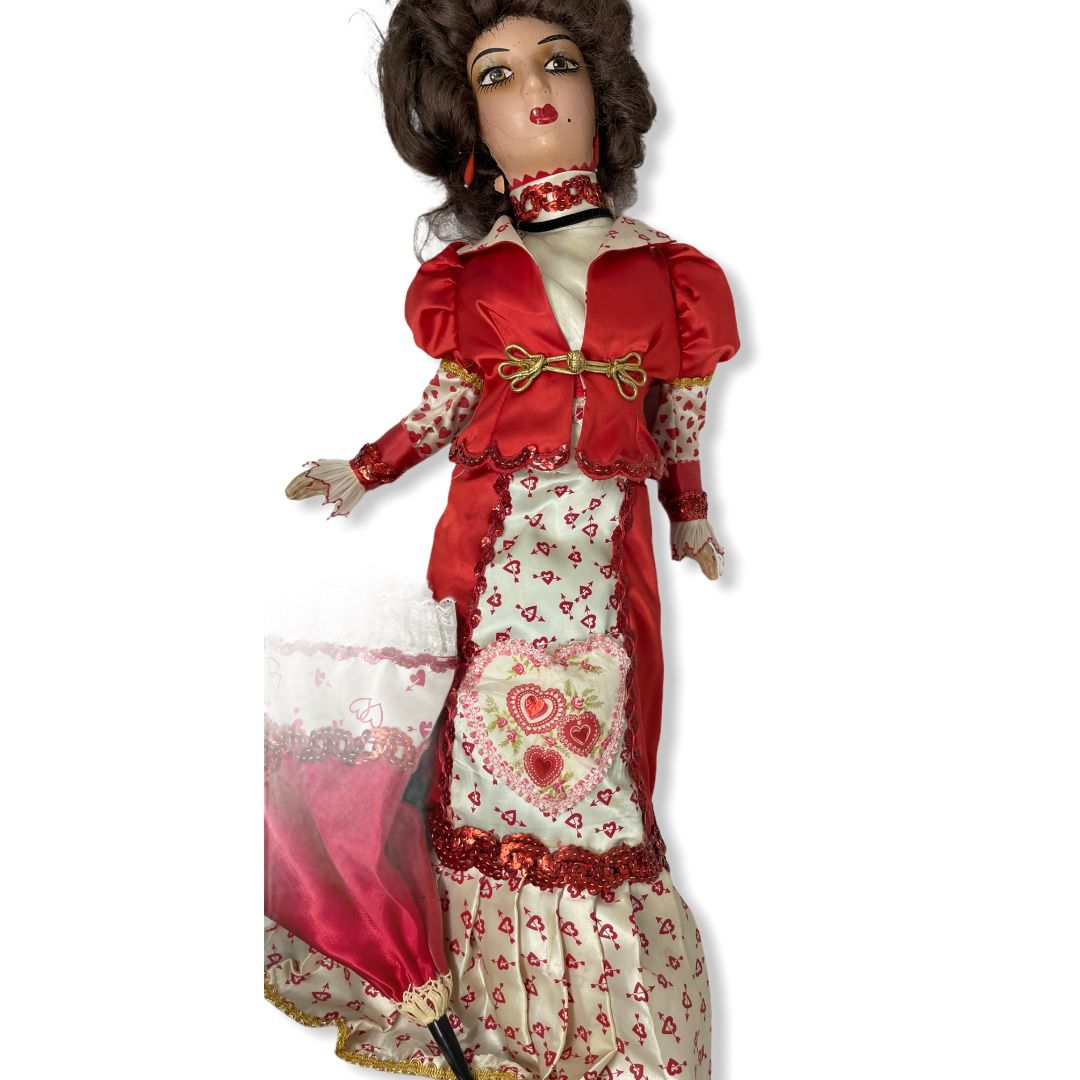 28” Western Vintage Doll red dress and umbrella