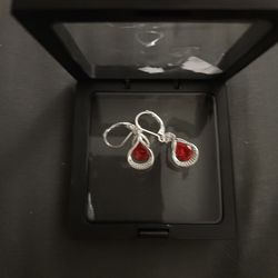 Apsvo 18k White Gold Plated Earrings with ruby colored stones