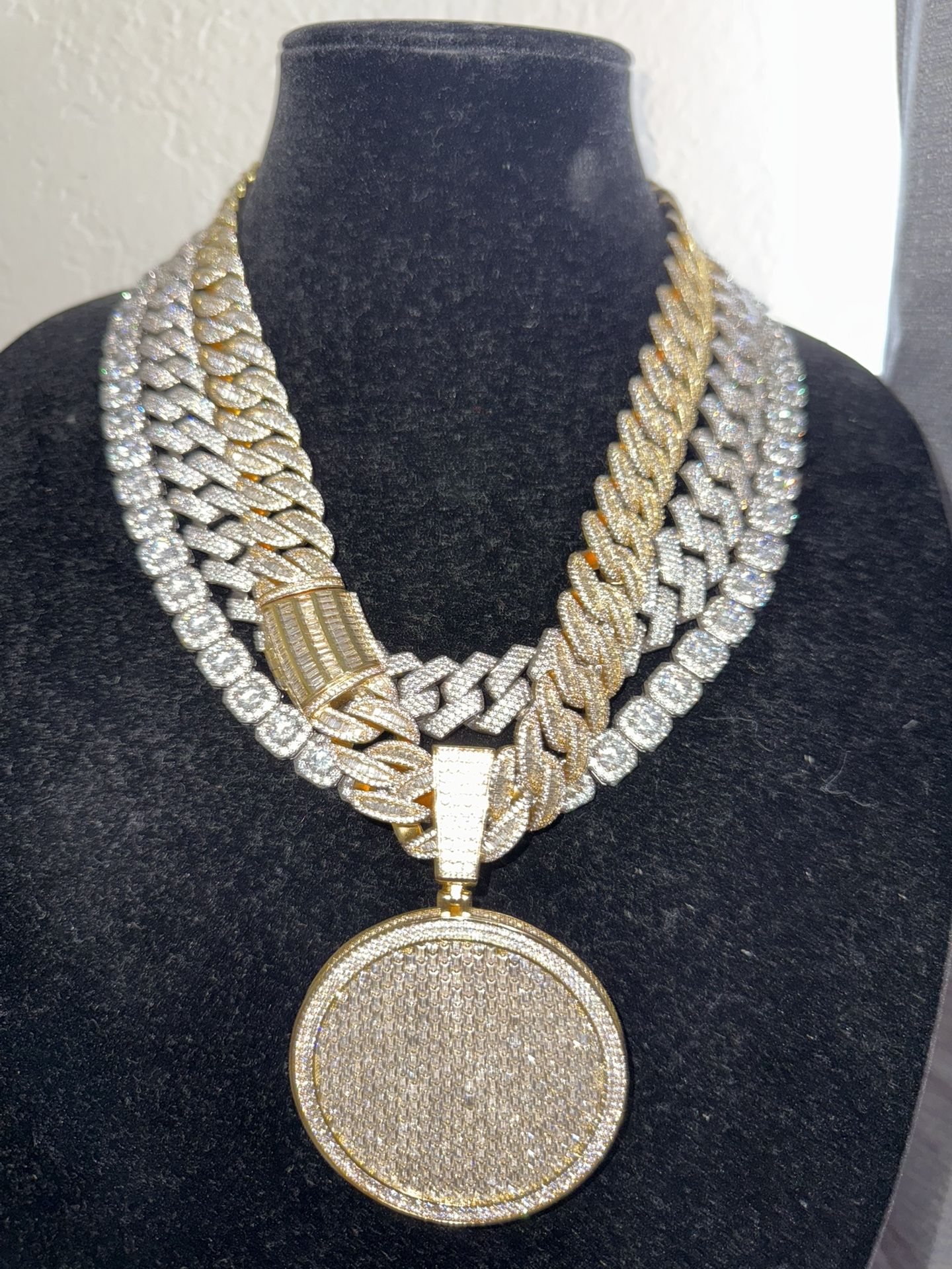 3 Moissanite Gold/silver Chains Cuban Link, Miami Link & Tennis Diamond Point & Bracelets!