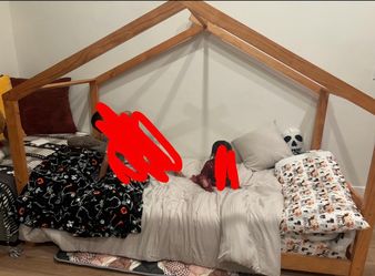 Kids Wood House Floor Bed Frame