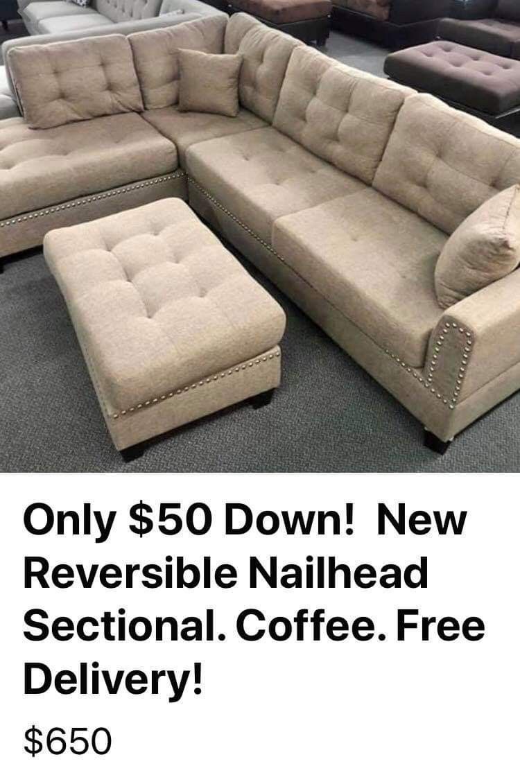 New Coffee Sectional Couch with ottoman only $50 down payment