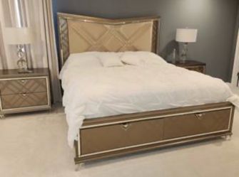 King bed frame led lights 2 night stands no mattress