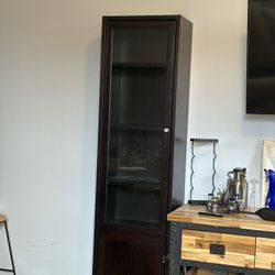 2 Matching Dark Wood Shelves/cabinets With Glass